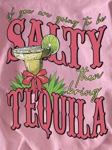 Glissea Summer Casual Slogan Print Round Neck Short Sleeve T-Shirt - Baby Pink - View 5