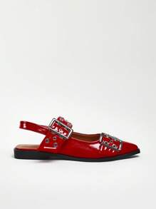 Solezae Ballerine oversize con fibbia, borchie e punta arrotondata, stile punk sofisticato, forma angolare, lusso accessibile e scarpe versatili per primavera ed estate, regalo per la Festa della Mamma