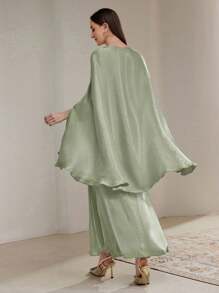 Veilorie 两件套优雅女士纯色蝙蝠袖上衣和裙子套装 - 綠色 - 查看 2