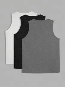SHEIN Paquete múltiple de parte superior de unicolor para niño preadolescente, informal y universitario, cómodo, versátil, de tela suave apto para uso diario, escuela, viajes, deportes al aire libre, primavera/verano - Multicolor - Ver 2
