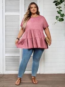 SHEIN CURVE+ Plus Size Solid Color Minimalist Casual Round Neck Short Sleeve Dressbeach Outfits For Woman/Beach Dress/Beach Vacation Outfits/Beach Essentials / Graduation/Tea Party Dresssummer/Country/Beach Vacation Outfits/Beach Outfits/Beach Wear