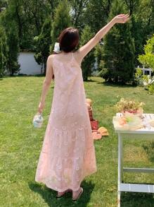 DAZY 女士纹理荷叶边下摆长裙，春夏季甜美风格