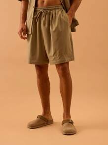Musero Pantalones cortos tipo jersey de talle alto con cintura elástica de cordón, ideal para verano, primavera, vacaciones y playa