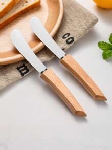 Cirelle 2 件简约不锈钢黄油刀，西式餐具，面包和果酱刀，木制长柄黄油铲，裱花刀，黄油刮刀，厨房用具，家用器皿，感恩节，圣诞节派对，派对使用，家庭用餐，烘焙使用，高端餐厅用品 - 彩色 - 查看 5