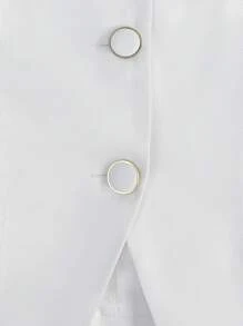 INAWLY Áo kiểu nữ cỡ lớn, màu trơn, cài một hàng cúc, cổ vuông, phong cách thường ngày. - trắng - Xem 4