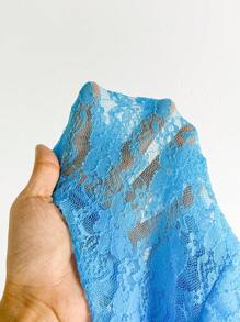 Zolique Letni styl wakacyjny Niebieski koronkowy marszczony biust otwarty tył wiązanie na szyi koszulka - Miętowy niebieski - Zobacz 8