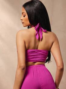 Vixey 纯色编织露背吊带背心，沙滩装，海滩度假装，可爱夏日上衣 - 紫色 - 查看 5