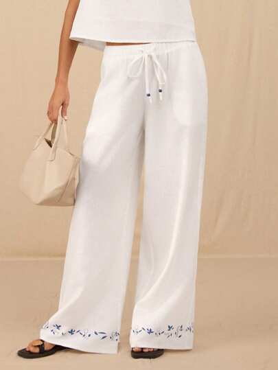 SHEIN Forever 21 Pantalones de pierna ancha con estampado floral casual para vacaciones