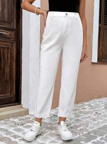 SHEIN Maternity Relaxed Fit 7/8 Length White Jeans - White - View 6
