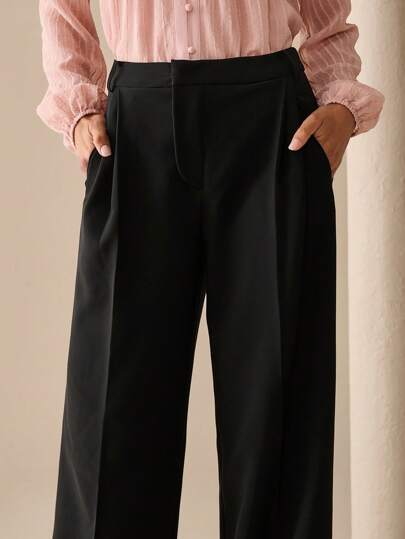 Lilora 经典纯色直筒裤，适合优雅通勤和日常穿着，女士黑色长裤带口袋，时尚外出，都市风格优雅通勤，日常派对外出，适合夏季、春季女士