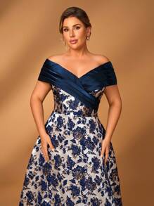 Serin Summer Elegant Gorgeous Luxury One Shoulder Jacquard Satin Pleated Organza Gathered A-Line Skirt Suitable For Wedding Events Bachelorette Party Holiday Dance Music Festival Plus Size Bride Mother Dress