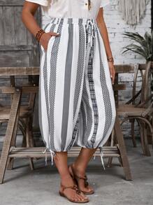 EMERY ROSE 大码几何图案抽绳休闲裤，夏季 - 彩色 - 查看 4