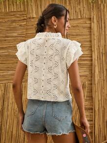 Bóhologie Embroidery Butterfly Sleeve V Neck Blouses - White - View 2