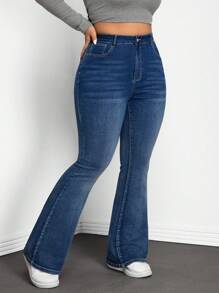 SHEIN ICON Plus Size Women Casual Flare Jeans With Pockets, Versatile,Fall Clothes For Women