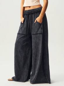 Bohemela Pantaloni ampi casual in stile boho, lavorati a maglia, con motivo a fiocco di neve e patch, colore unito, lavati, larghi e ampi per le donne