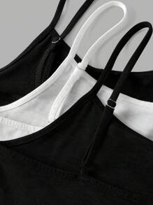 Teens Girls 3-Pack Simple Comfortable Adjustable Strap Fitted Camisole - Black - View 7