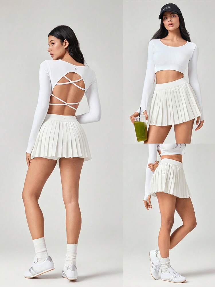 Superstar Elastic Waist Pleated Super Mini Skirt With Built-In Shorts Non-Slip Grips Low Impact Tennis Golf Pickleball Daily Casual Wear