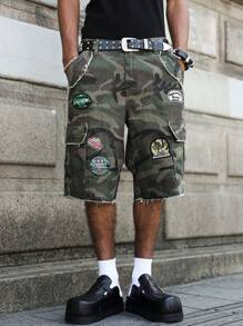 PAVTROS Manfinity Streetrush Men's Camouflage Print Distressed Hem Pocket Denim Shorts Cargo Shorts For Men Going Out Hang Out Party Vacation Street - Army Green - View 5