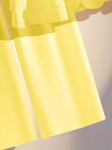 SHEIN Clasi 2pcs Women's Elegant Solid Color Button Ruffle Hem Short Sleeve Top And Pants Suit Sets - Yellow - View 7