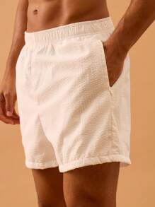 Musero Men Pinstripe Elasticated Waistline Swim Short Summer Spring Holiday Vacation Beach