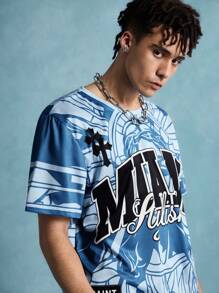 ROMWE MEN Prep Men's Round Neck Slogan Printed Casual Short Sleeve T-Shirt