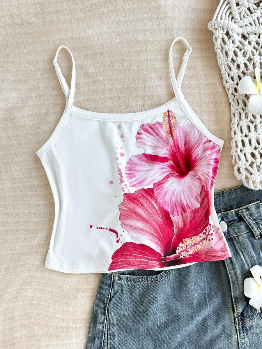 Tween Girls' Casual Fashionable Tropical Print Camisole - Pink - View 1