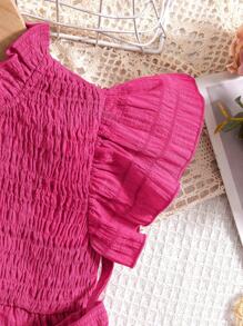 SHEIN Set de 2 piezas para niñas que incluye: Suéter de punto recogido + Pantalones cortos sueltos de tejido sólido + Bolso de asa diagonal