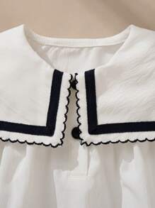 SHEIN Baby Mädchen Sommer Neues Marinekragen Loose Fit Collegejacken Kleid, süßes und einfaches Lässig Kleid - Weiss - Übersicht 8