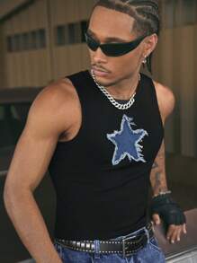 AXEPEAK American 修身款黑色紧身无袖运动背心，适合男士，夏季，街头风格 - 黑色 - 查看 3