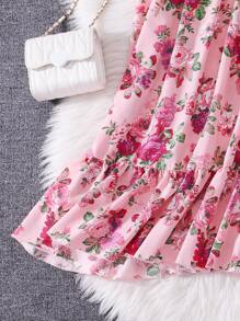 Sparklyn Floral All Over Print Sleeveless Dress For Teenage Girls - Pink - View 8