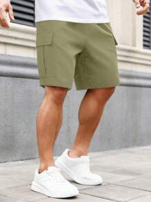 Manfinity Homme Plus Size Men's Patch Design Loose Casual Cargo Shorts - Green - View 3
