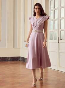 ZEYLAH Women's Solid Color Minimalist Long Butterfly Dress For Daily Wear - Purple - View 1
