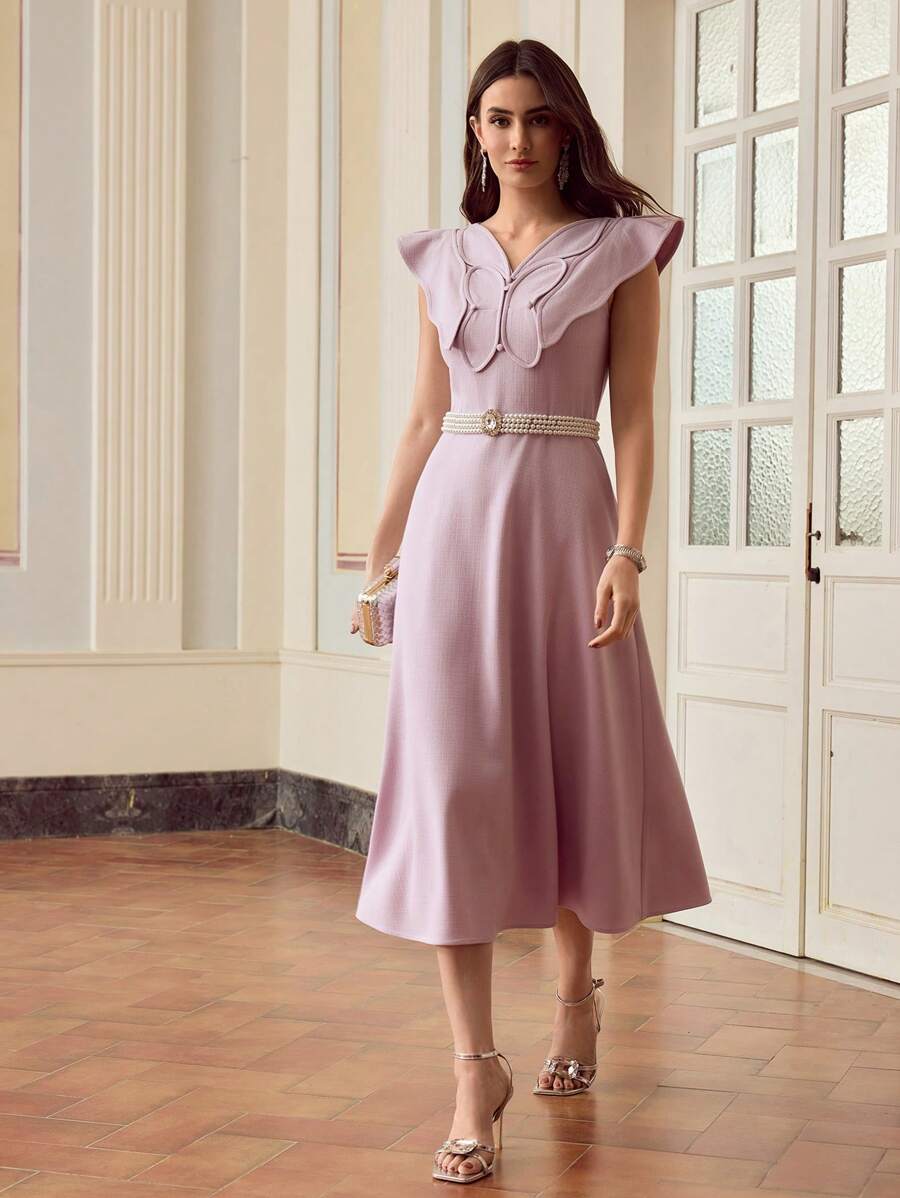 ZEYLAH Women's Solid Color Minimalist Long Butterfly Dress For Daily Wear - Purple - View 1