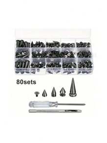 80 Sets Pointed Bead Screw Rivet, Punk Spikes And Studs Kit, Metal Tree Spikes Studs For Leathercraft And Punk Style Clothing Accessories DIY Craft Decoration