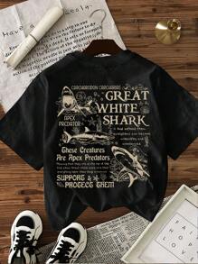 INAWLY Women's Casual Round Neck Short Sleeve Slogan & Shark Print T-Shirt