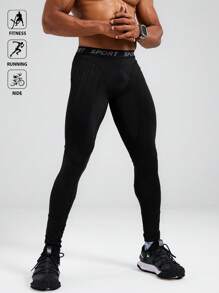 Manfinity Sport Polished Mallas deportivas para hombres con estampado de letras y cintura elástica, ropa para entrenamiento y correr