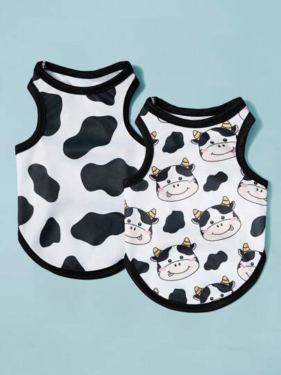 PETSIN 2pcs/Set Cute Cow Print Pet Dog/Cat Cool Breathable Vest, Black And Pink