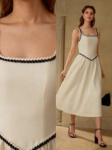 MOTF PREMIUM CONTRAST BINDING TANK DRESS - White - View 1