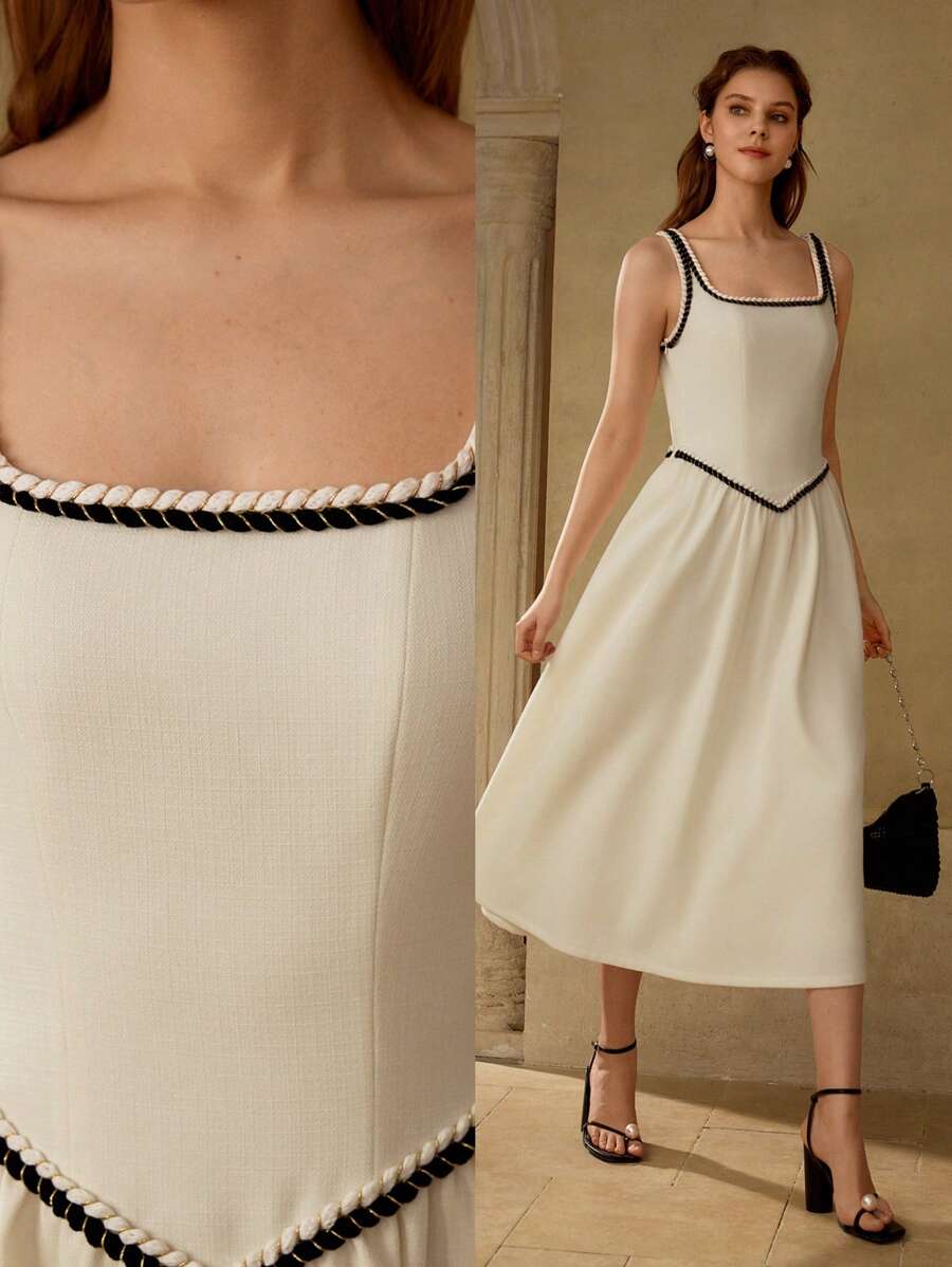 MOTF PREMIUM CONTRAST BINDING TANK DRESS - White - View 1