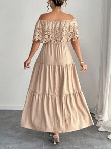Elenzga Vestido informal de vacaciones romántico con un hombro y ribete de volantes para talla grande