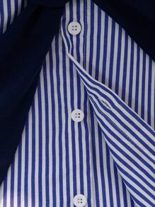 Souflis Souflis 3 件套男婴绅士套装，包括条纹短袖衬衫、松紧腰短裤和斗篷，舒适的正式西装，适合生日派对、婚礼、洗礼、表演、夏季 - 藍色 - 查看 5