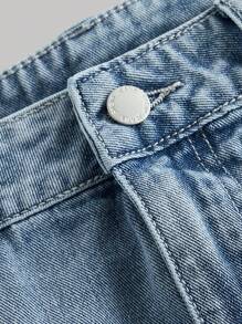 SHEIN MOD Jupe mini en jean à ourlet à volants avec broderie et maille contrastée pour femmes, style décontracté