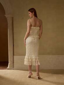 MOTF Soiréza LACE RUFFLE TRIM FAUX PEARL CHAIN COCKTAIL DRESS - Apricot - View 2