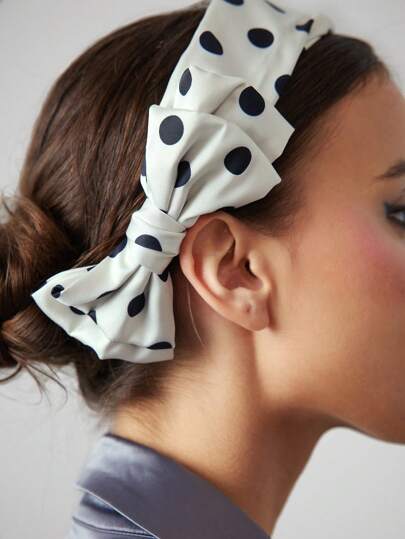Kawaii 1 pieza Diadema con lunares y lazo, Diadema elegante vintage, Accesorios de moda coreanos para el cabello