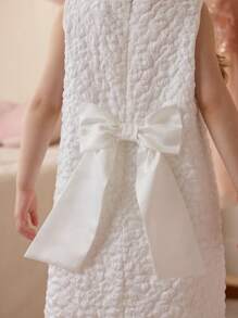 SHEIN 年轻女孩优雅象牙色提花蝴蝶结装饰无袖连衣裙 - 白色 - 查看 4