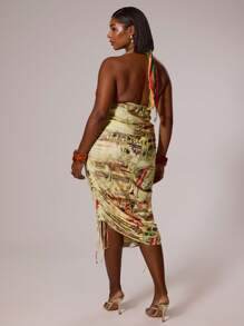 MUSERA Chân váy midi xếp ly buộc dây in họa tiết cỡ lớn, thích hợp mặc đi bơi, đi nghỉ mát, gợi cảm, dễ thương mùa hè. - Nhiều màu - Xem 2