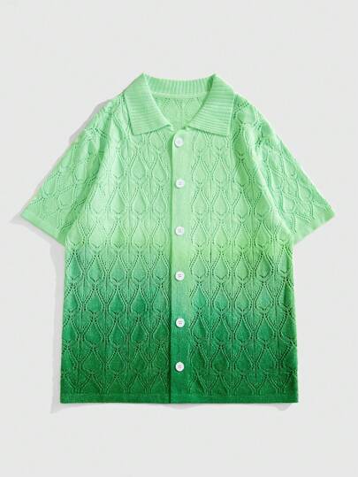 Street Life Cardigan à manches courtes dip-dye dégradé pour hommes, tricoté décontracté, été