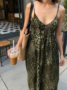 INAWLY Váy dây mảnh họa tiết da báo gợi cảm cho nữ, mùa hè - màu xanh lá - Xem 5