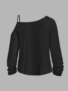 SHEIN Essnce Camiseta de manga larga con hombros caídos y estampado de alas y cruz en estilo gótico vintage para mujer