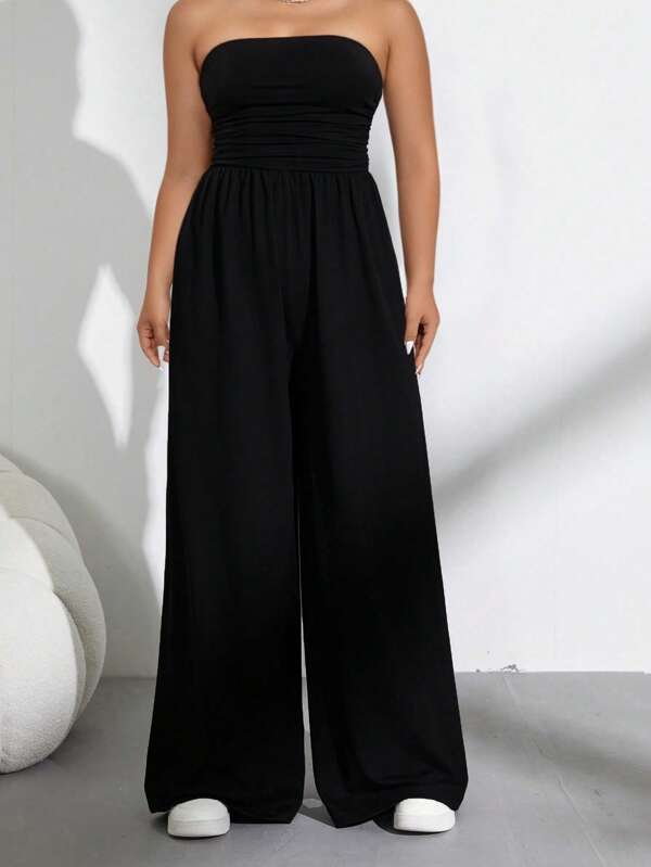 SHEIN Tall Tuta intera monocolore senza maniche, casual e versatile, per l'estate, taglie comode